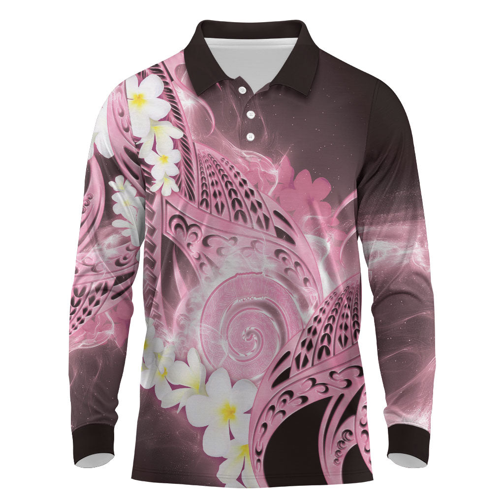 Piko Hawaiian Long Sleeve Polo Shirt Pink Galaxy Spiral Plumeria Tribal Patterns DT05 Pink - Polynesian Pride