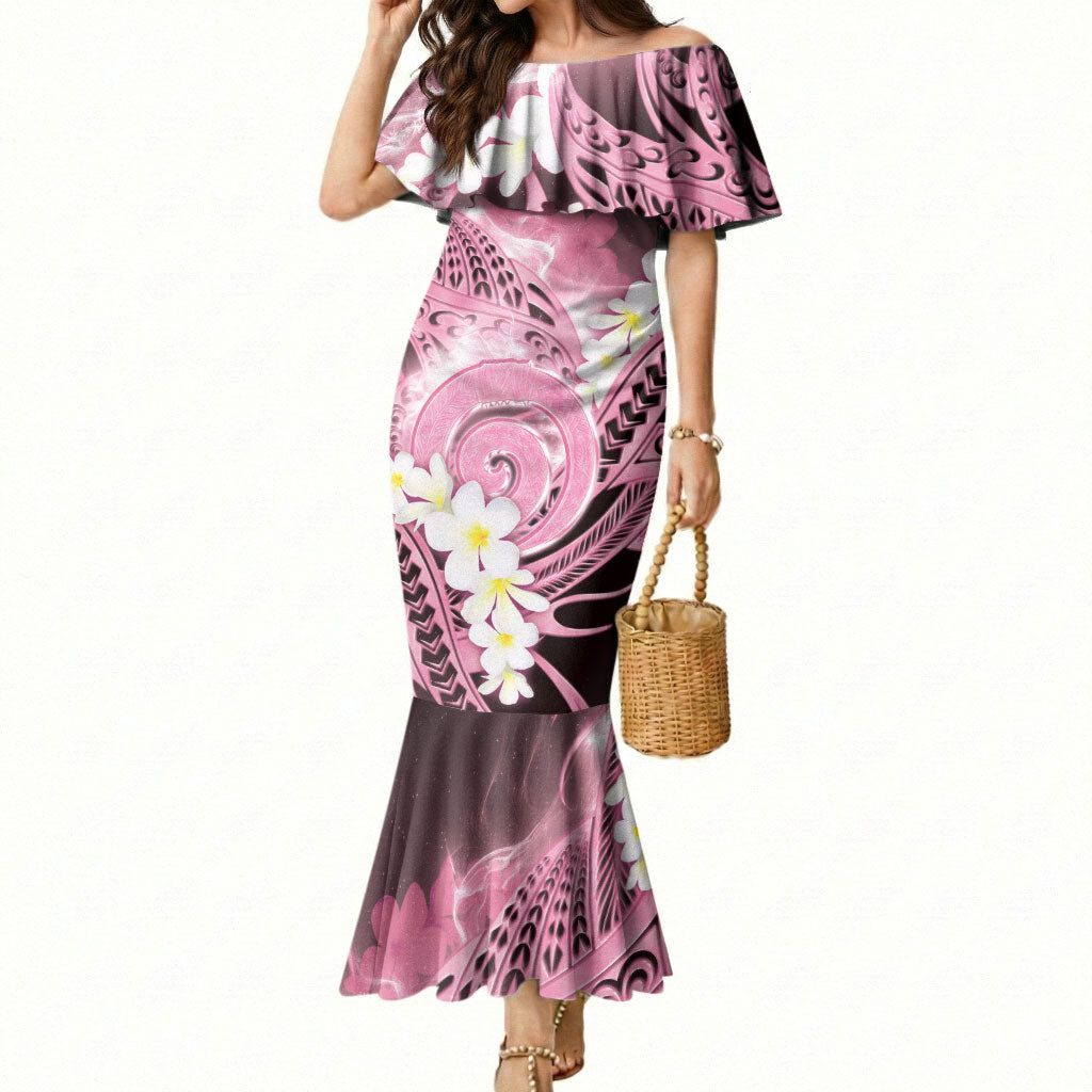 Piko Hawaiian Mermaid Dress Pink Galaxy Spiral Plumeria Tribal Patterns DT05 Women Pink - Polynesian Pride