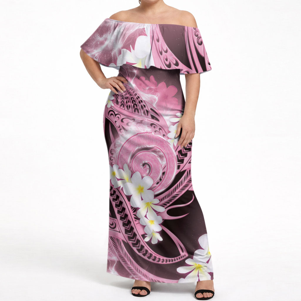 Piko Hawaiian Off Shoulder Maxi Dress Pink Galaxy Spiral Plumeria Tribal Patterns DT05 Women Pink - Polynesian Pride