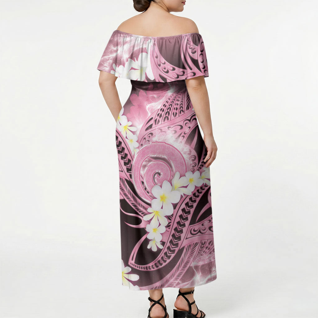 Piko Hawaiian Off Shoulder Maxi Dress Pink Galaxy Spiral Plumeria Tribal Patterns DT05 - Polynesian Pride