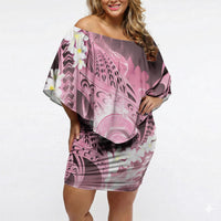 Piko Hawaiian Off Shoulder Short Dress Pink Galaxy Spiral Plumeria Tribal Patterns DT05 Women Pink - Polynesian Pride