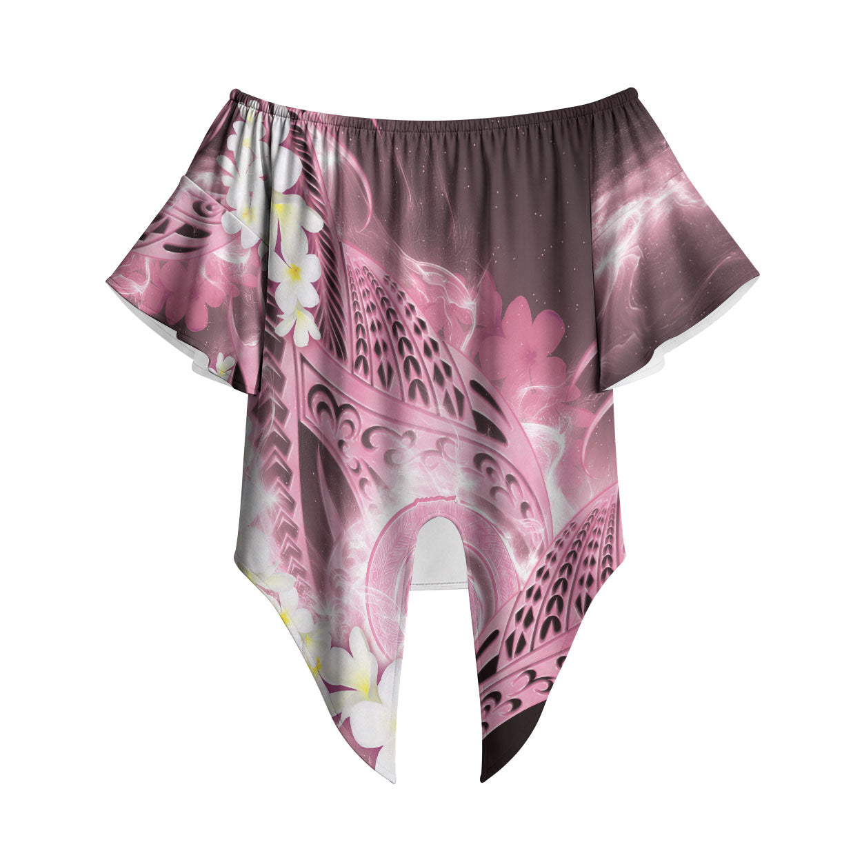 Piko Hawaiian Off Shoulder Wrap Waist Top Pink Galaxy Spiral Plumeria Tribal Patterns DT05 Pink - Polynesian Pride