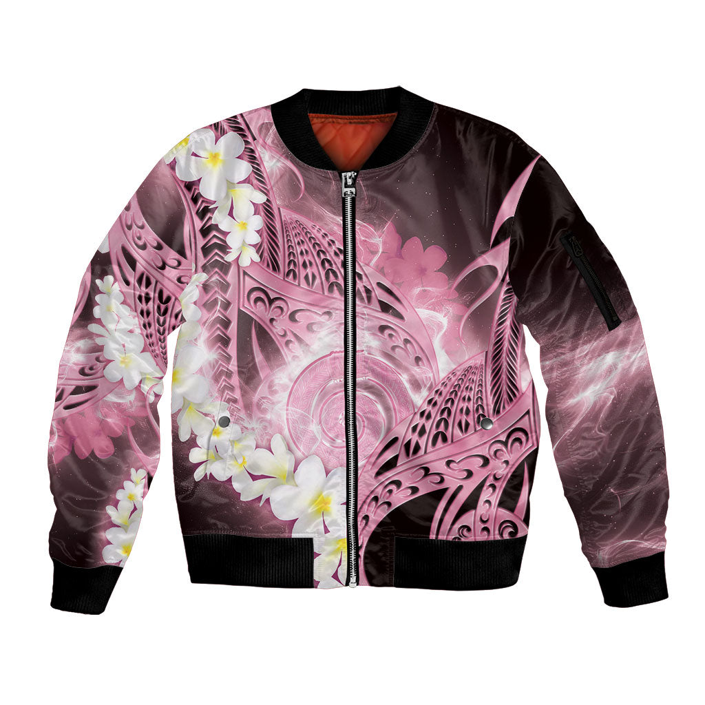 Piko Hawaiian Sleeve Zip Bomber Jacket Pink Galaxy Spiral Plumeria Tribal Patterns DT05 Unisex Pink - Polynesian Pride