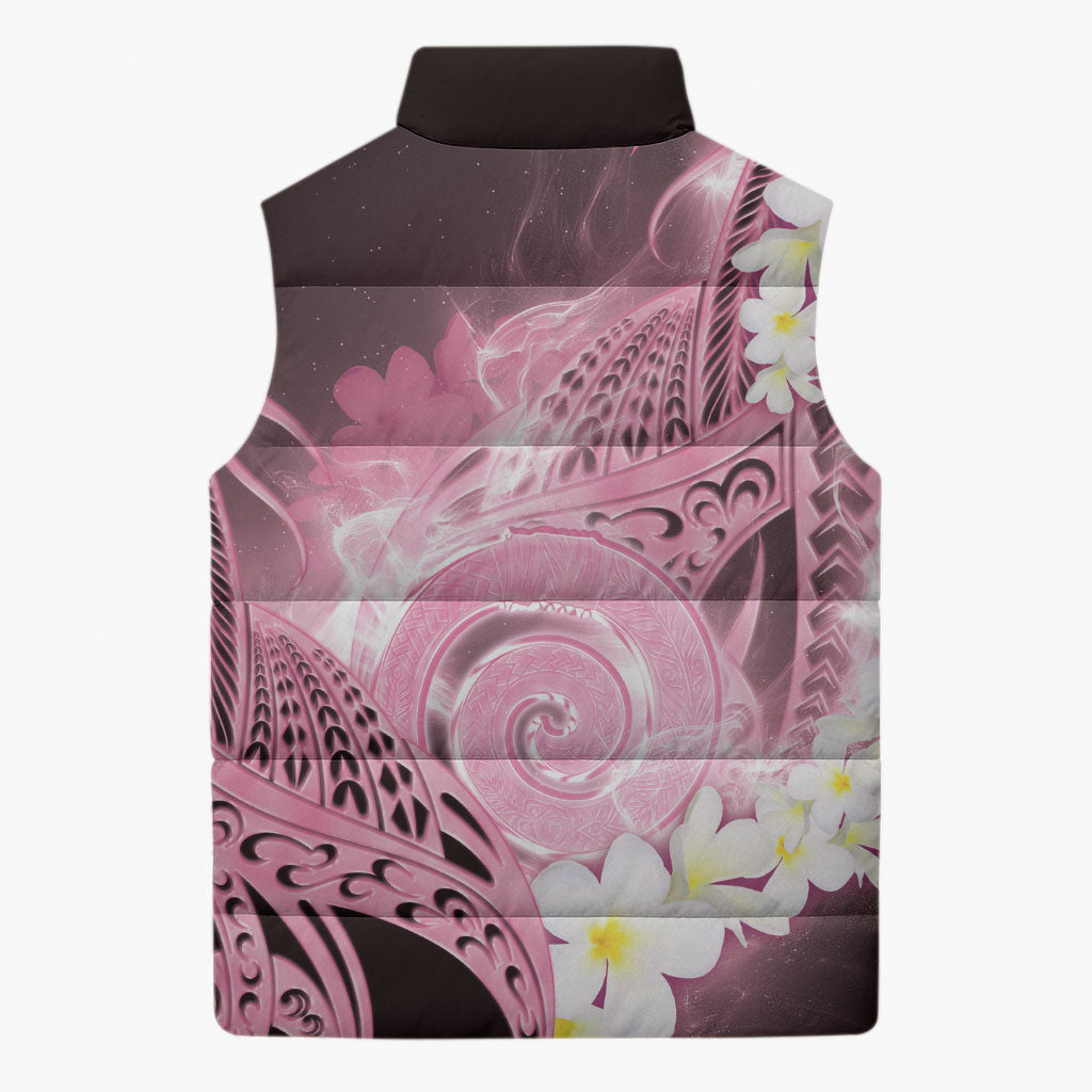 Piko Hawaiian Sleeveless Puffer Jacket Pink Galaxy Spiral Plumeria Tribal Patterns DT05 - Polynesian Pride