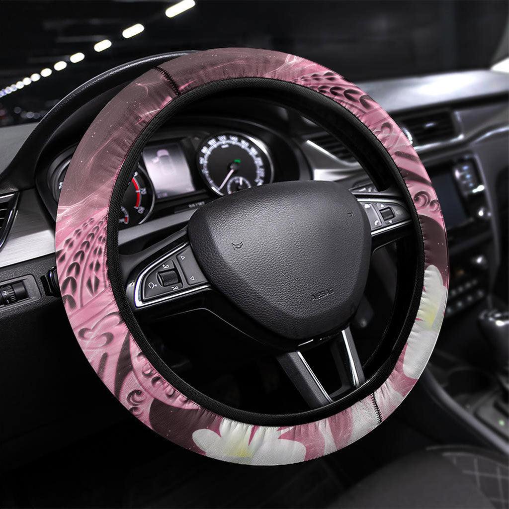Piko Hawaiian Steering Wheel Cover Pink Galaxy Spiral Plumeria Tribal Patterns DT05 Universal Fit Pink - Polynesian Pride