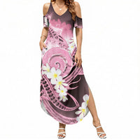 Piko Hawaiian Summer Maxi Dress Pink Galaxy Spiral Plumeria Tribal Patterns DT05 Women Pink - Polynesian Pride