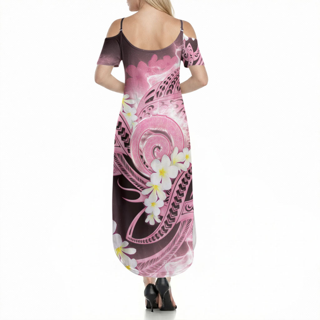Piko Hawaiian Summer Maxi Dress Pink Galaxy Spiral Plumeria Tribal Patterns DT05 - Polynesian Pride