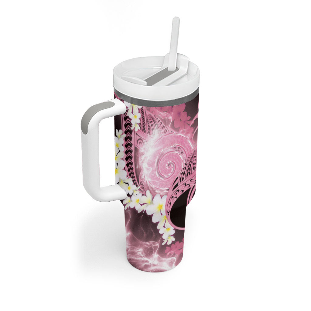 Piko Hawaiian Tumbler With Handle Pink Galaxy Spiral Plumeria Tribal Patterns DT05 - Polynesian Pride