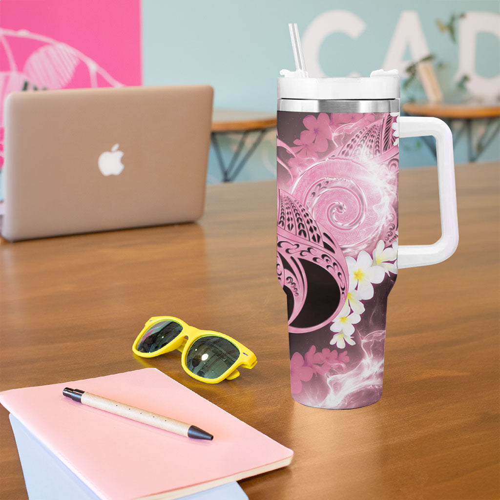 Piko Hawaiian Tumbler With Handle Pink Galaxy Spiral Plumeria Tribal Patterns DT05 - Polynesian Pride