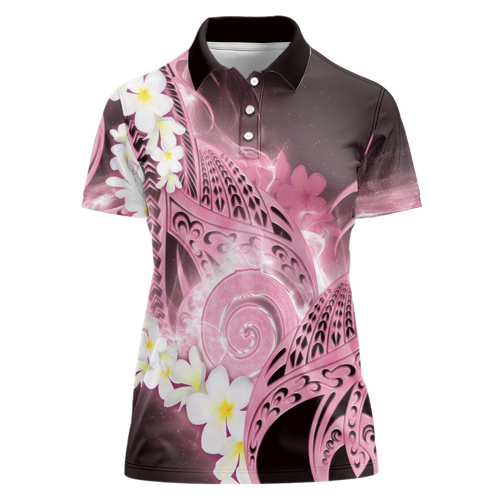 Piko Hawaiian Women Polo Shirt Pink Galaxy Spiral Plumeria Tribal Patterns DT05 Female Pink - Polynesian Pride
