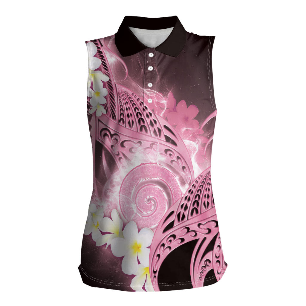 Piko Hawaiian Women Sleeveless Polo Shirt Pink Galaxy Spiral Plumeria Tribal Patterns DT05 Female Pink - Polynesian Pride