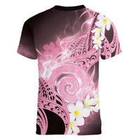 Piko Hawaiian Women V-Neck T-Shirt Pink Galaxy Spiral Plumeria Tribal Patterns DT05 - Polynesian Pride