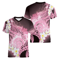 Piko Hawaiian Women V-Neck T-Shirt Pink Galaxy Spiral Plumeria Tribal Patterns DT05 - Polynesian Pride