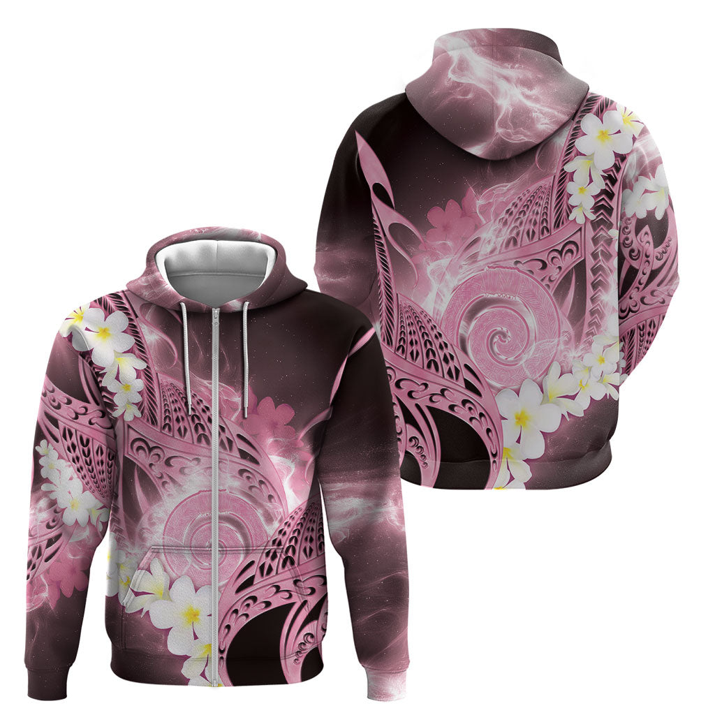 Piko Hawaiian Zip Hoodie Pink Galaxy Spiral Plumeria Tribal Patterns DT05 - Polynesian Pride