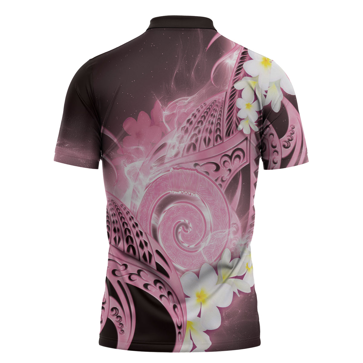 Piko Hawaiian Zipper Polo Shirt Pink Galaxy Spiral Plumeria Tribal Patterns DT05 - Polynesian Pride