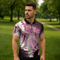 Piko Hawaiian Zipper Polo Shirt Pink Galaxy Spiral Plumeria Tribal Patterns DT05 - Polynesian Pride