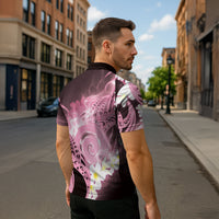Piko Hawaiian Zipper Polo Shirt Pink Galaxy Spiral Plumeria Tribal Patterns DT05 - Polynesian Pride