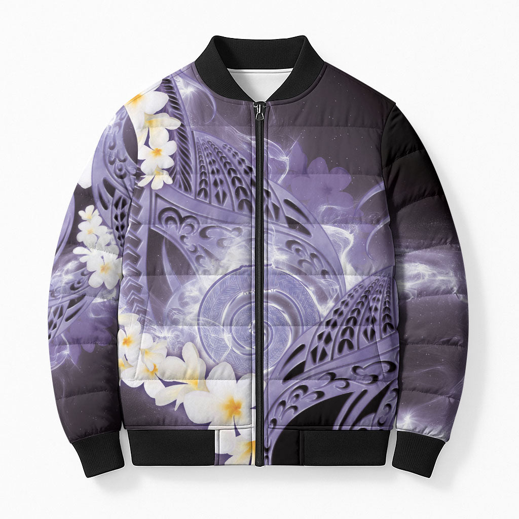 Piko Hawaiian Bomber Puffer Jacket Purple Galaxy Spiral Plumeria Tribal Patterns DT05 Unisex Purple - Polynesian Pride