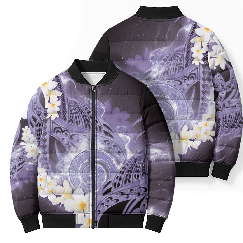 Piko Hawaiian Bomber Puffer Jacket Purple Galaxy Spiral Plumeria Tribal Patterns DT05 - Polynesian Pride