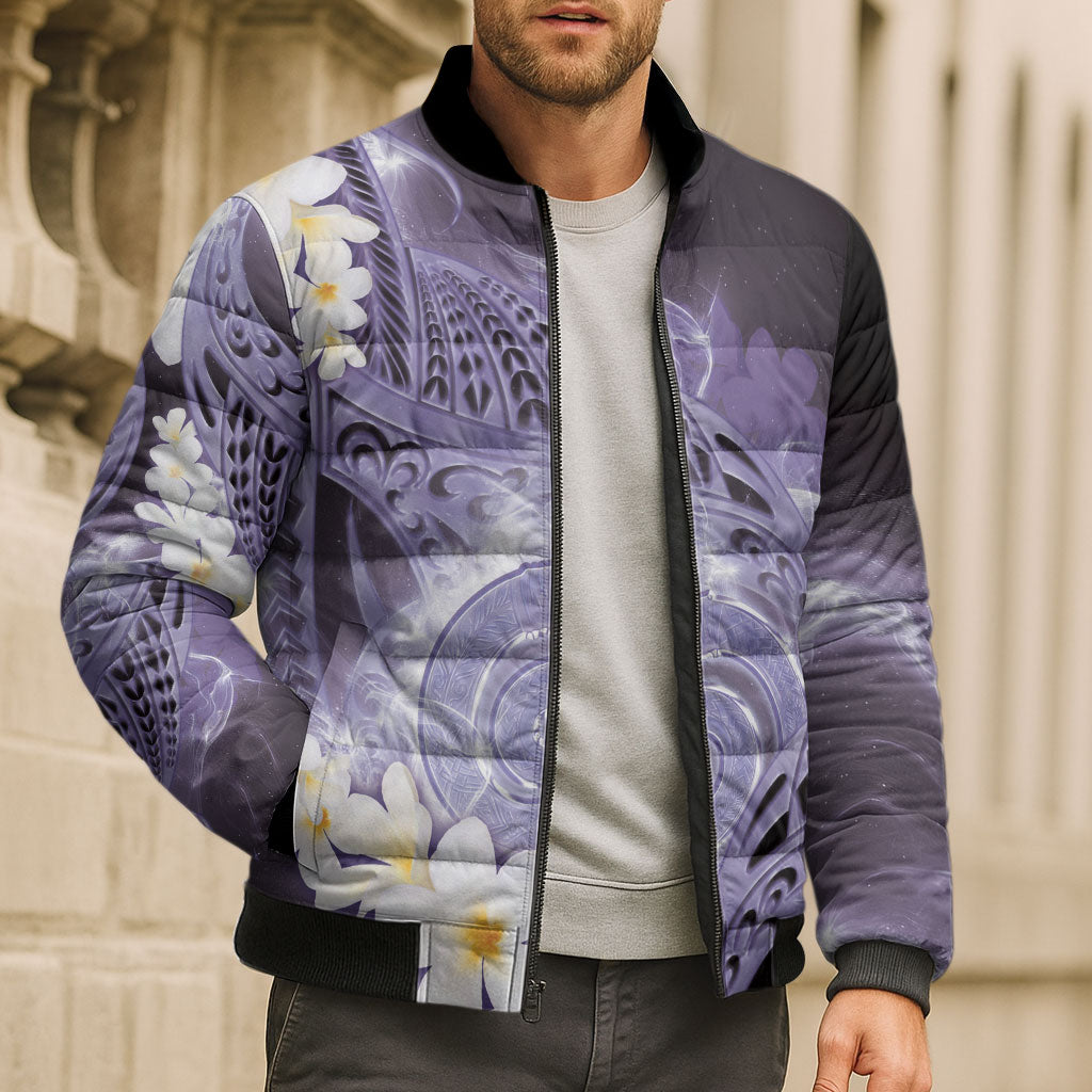 Piko Hawaiian Bomber Puffer Jacket Purple Galaxy Spiral Plumeria Tribal Patterns DT05 - Polynesian Pride