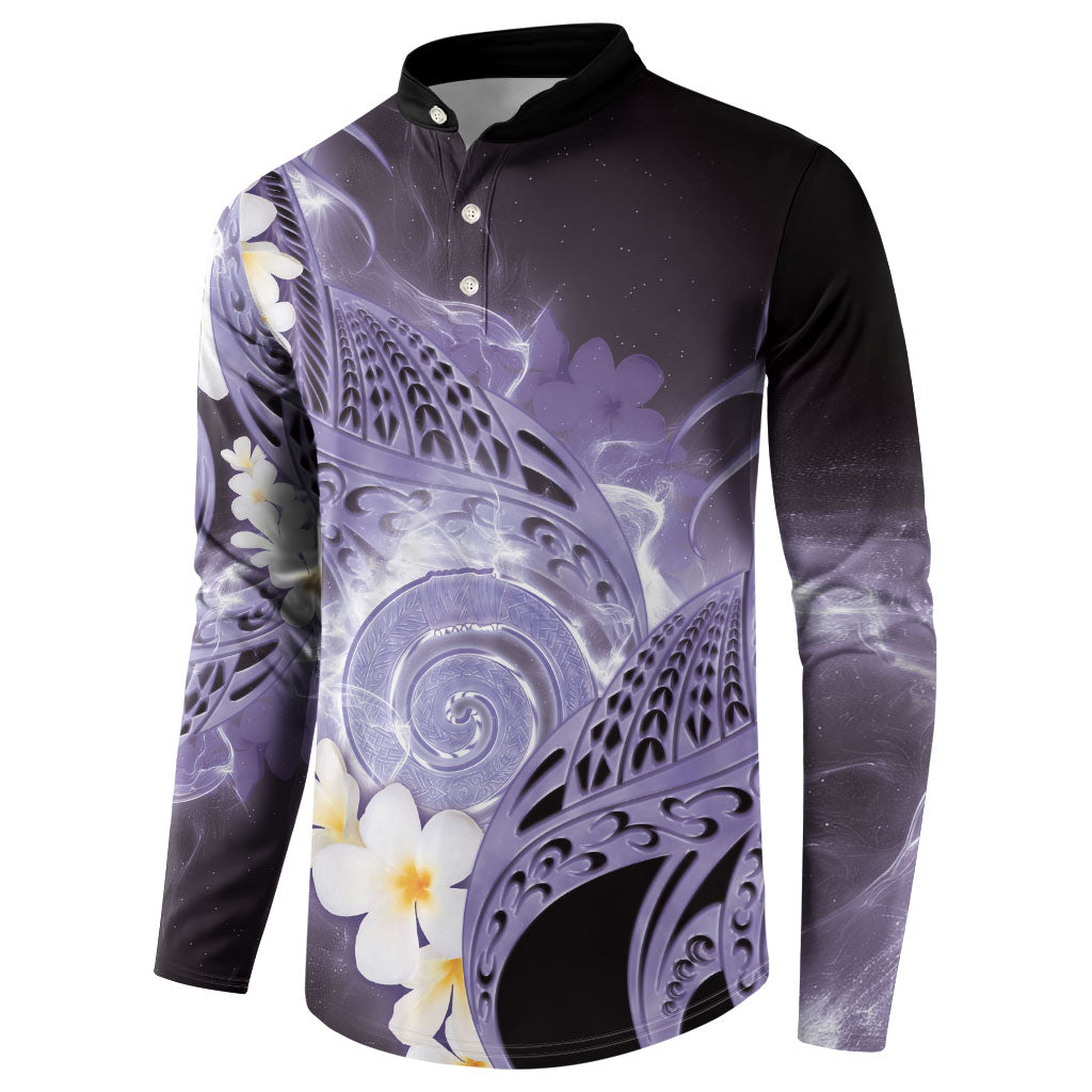 Piko Hawaiian Button Sweatshirt Purple Galaxy Spiral Plumeria Tribal Patterns DT05 - Polynesian Pride