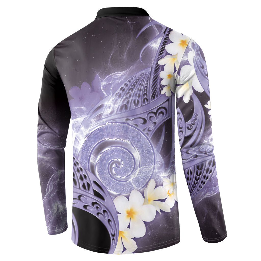 Piko Hawaiian Button Sweatshirt Purple Galaxy Spiral Plumeria Tribal Patterns DT05 - Polynesian Pride