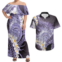 Piko Hawaiian Couples Matching Off Shoulder Maxi Dress and Hawaiian Shirt Purple Galaxy Spiral Plumeria Tribal Patterns DT05 Purple - Polynesian Pride