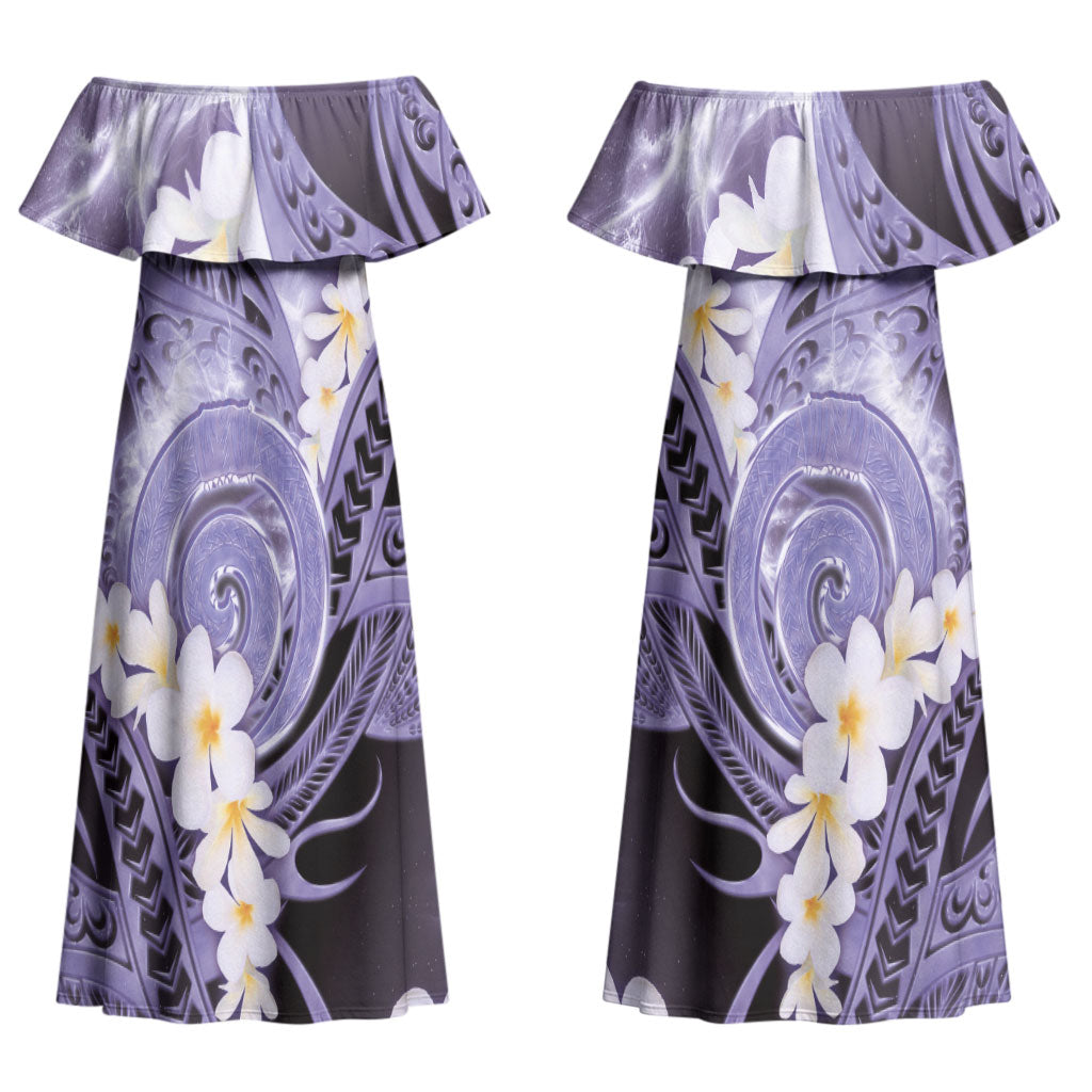 Piko Hawaiian Couples Matching Off Shoulder Maxi Dress and Hawaiian Shirt Purple Galaxy Spiral Plumeria Tribal Patterns DT05 - Polynesian Pride