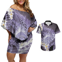 Piko Hawaiian Couples Matching Off Shoulder Short Dress and Hawaiian Shirt Purple Galaxy Spiral Plumeria Tribal Patterns DT05 Purple - Polynesian Pride