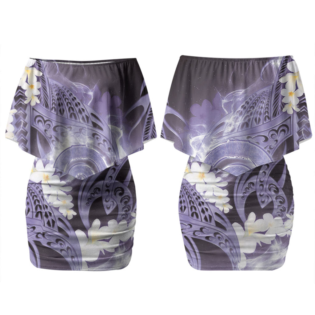 Piko Hawaiian Couples Matching Off Shoulder Short Dress and Hawaiian Shirt Purple Galaxy Spiral Plumeria Tribal Patterns DT05 - Polynesian Pride