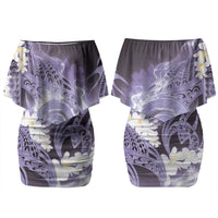 Piko Hawaiian Couples Matching Off Shoulder Short Dress and Hawaiian Shirt Purple Galaxy Spiral Plumeria Tribal Patterns DT05 - Polynesian Pride