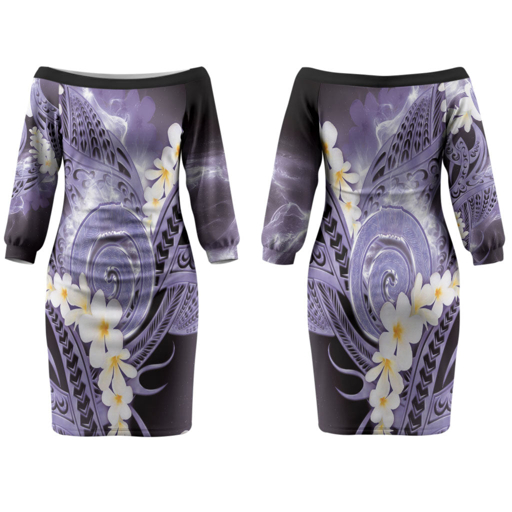 Piko Hawaiian Couples Matching Off The Shoulder Long Sleeve Dress and Long Sleeve Button Shirt Purple Galaxy Spiral Plumeria Tribal Patterns DT05 - Polynesian Pride