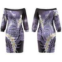 Piko Hawaiian Couples Matching Off The Shoulder Long Sleeve Dress and Long Sleeve Button Shirt Purple Galaxy Spiral Plumeria Tribal Patterns DT05 - Polynesian Pride