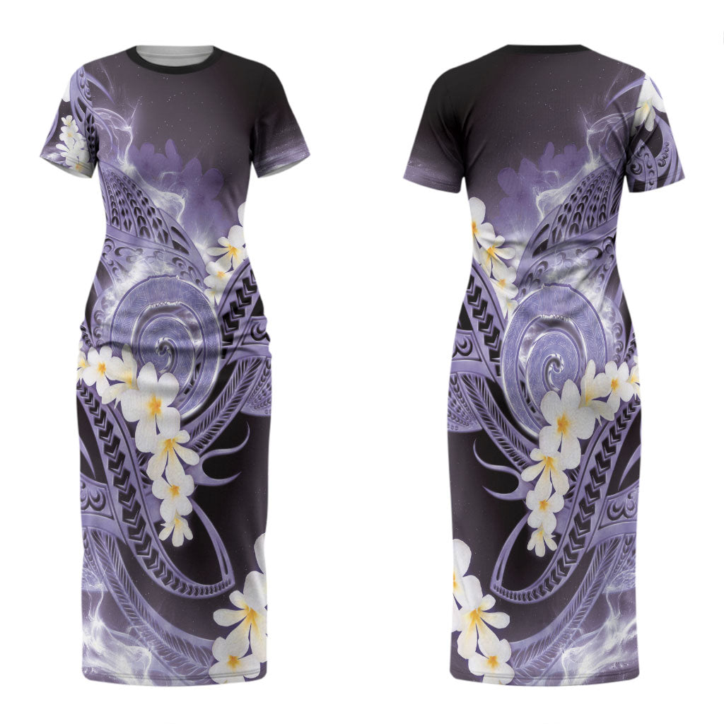 Piko Hawaiian Couples Matching Short Sleeve Bodycon Dress and Long Sleeve Button Shirt Purple Galaxy Spiral Plumeria Tribal Patterns DT05 - Polynesian Pride