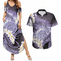 Piko Hawaiian Couples Matching Summer Maxi Dress and Hawaiian Shirt Purple Galaxy Spiral Plumeria Tribal Patterns DT05 Purple - Polynesian Pride