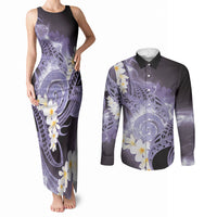 Piko Hawaiian Couples Matching Tank Maxi Dress and Long Sleeve Button Shirt Purple Galaxy Spiral Plumeria Tribal Patterns DT05 Purple - Polynesian Pride