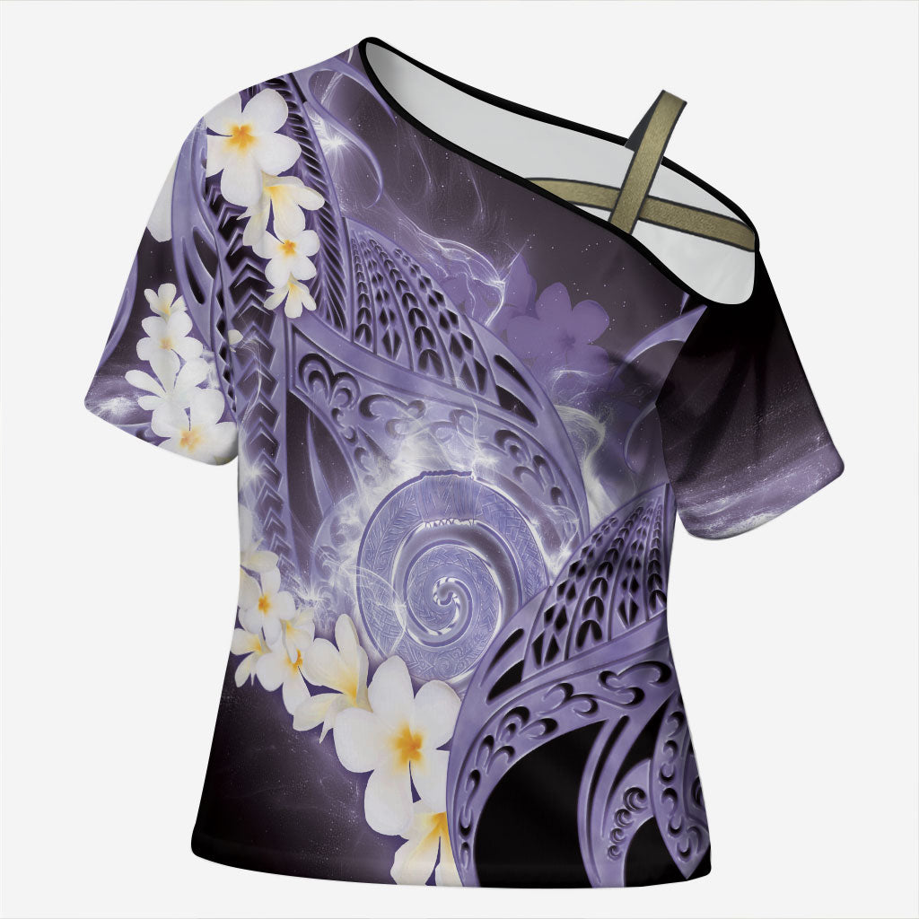 Piko Hawaiian Cross Shoulder Shirt Purple Galaxy Spiral Plumeria Tribal Patterns DT05 Female Purple - Polynesian Pride