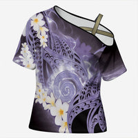 Piko Hawaiian Cross Shoulder Shirt Purple Galaxy Spiral Plumeria Tribal Patterns DT05 Female Purple - Polynesian Pride
