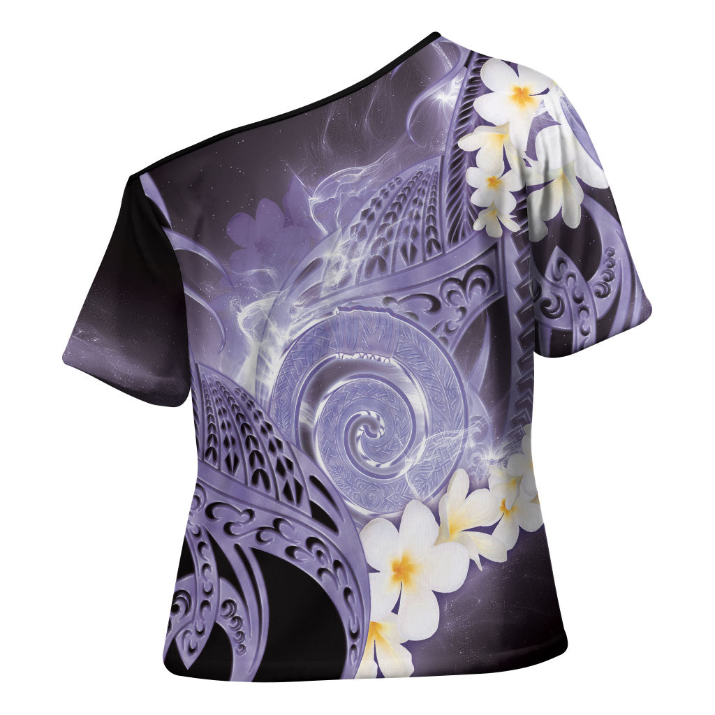 Piko Hawaiian Cross Shoulder Shirt Purple Galaxy Spiral Plumeria Tribal Patterns DT05 - Polynesian Pride