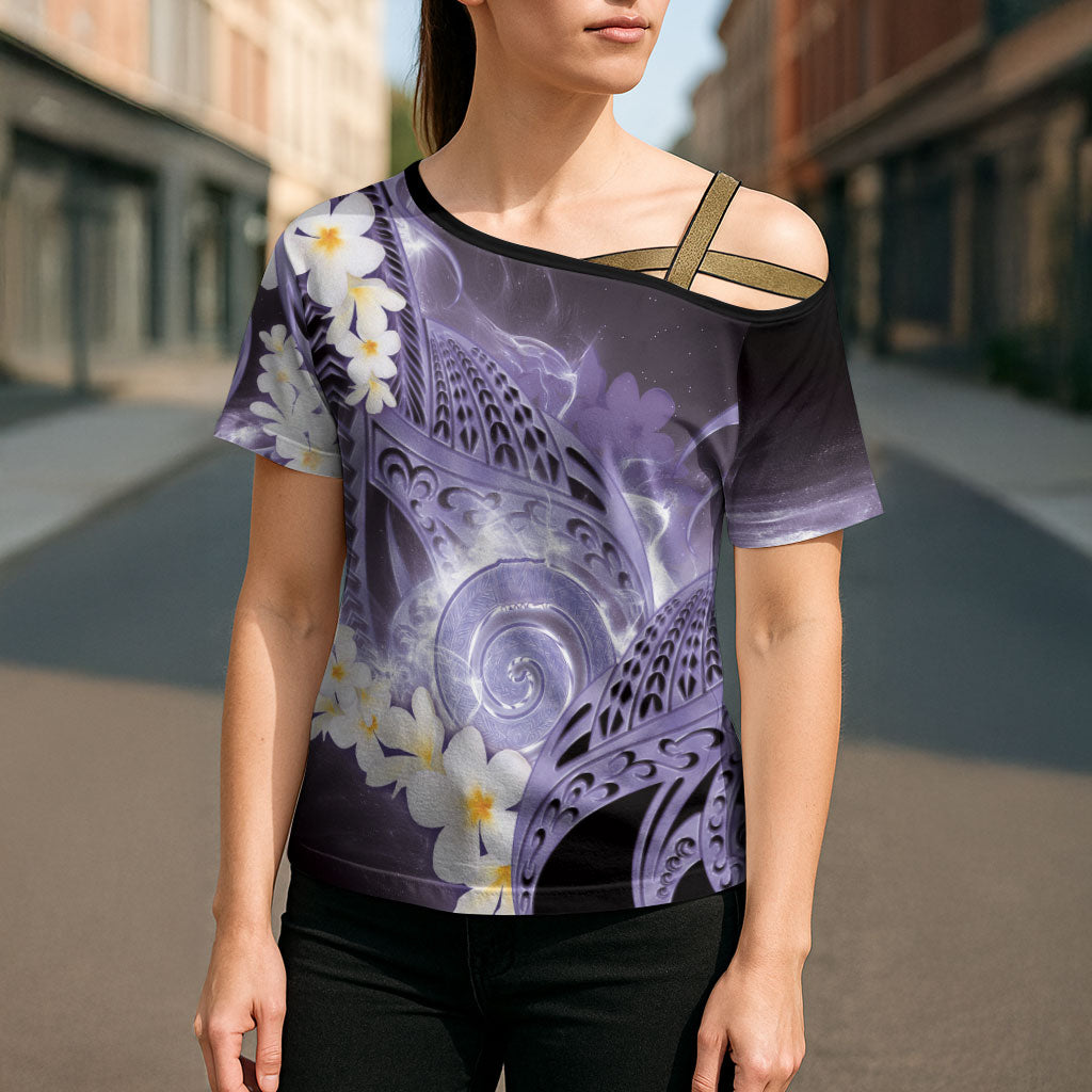 Piko Hawaiian Cross Shoulder Shirt Purple Galaxy Spiral Plumeria Tribal Patterns DT05 - Polynesian Pride