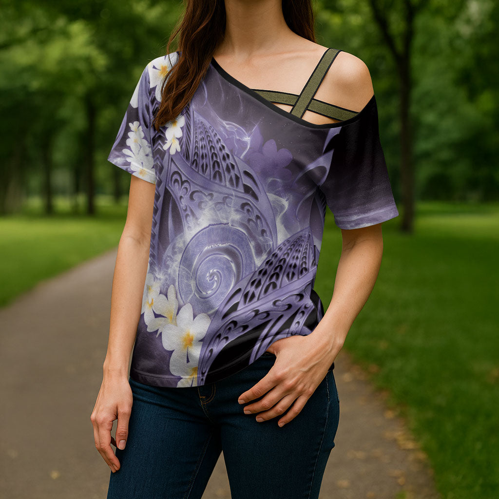 Piko Hawaiian Cross Shoulder Shirt Purple Galaxy Spiral Plumeria Tribal Patterns DT05 - Polynesian Pride