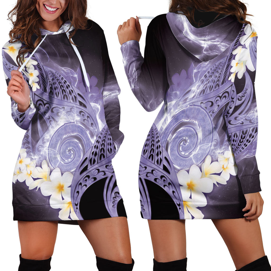 Piko Hawaiian Hoodie Dress Purple Galaxy Spiral Plumeria Tribal Patterns DT05 - Polynesian Pride