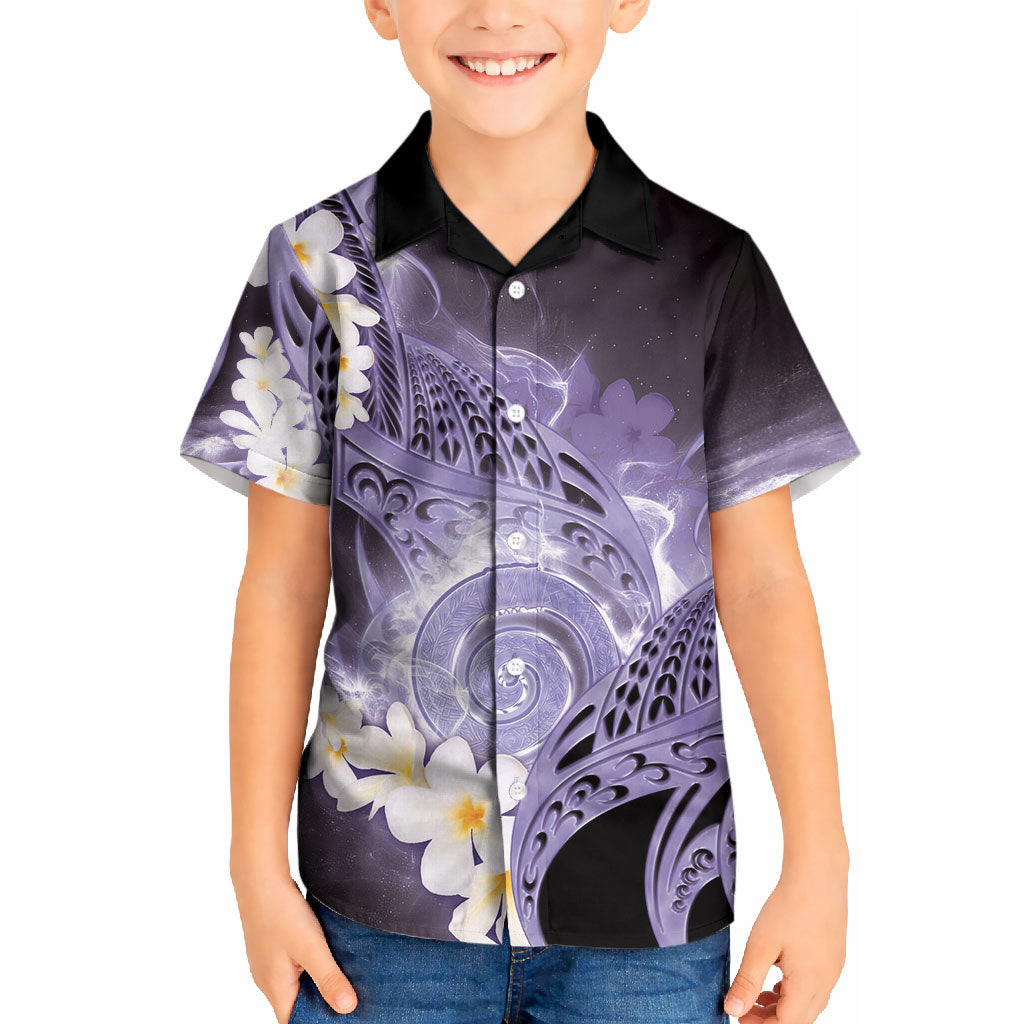 Piko Hawaiian Kid Hawaiian Shirt Purple Galaxy Spiral Plumeria Tribal Patterns DT05 Kid Purple - Polynesian Pride