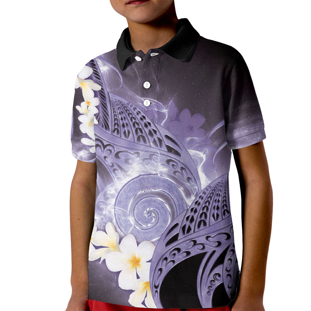 Piko Hawaiian Kid Polo Shirt Purple Galaxy Spiral Plumeria Tribal Patterns DT05 Kid Purple - Polynesian Pride