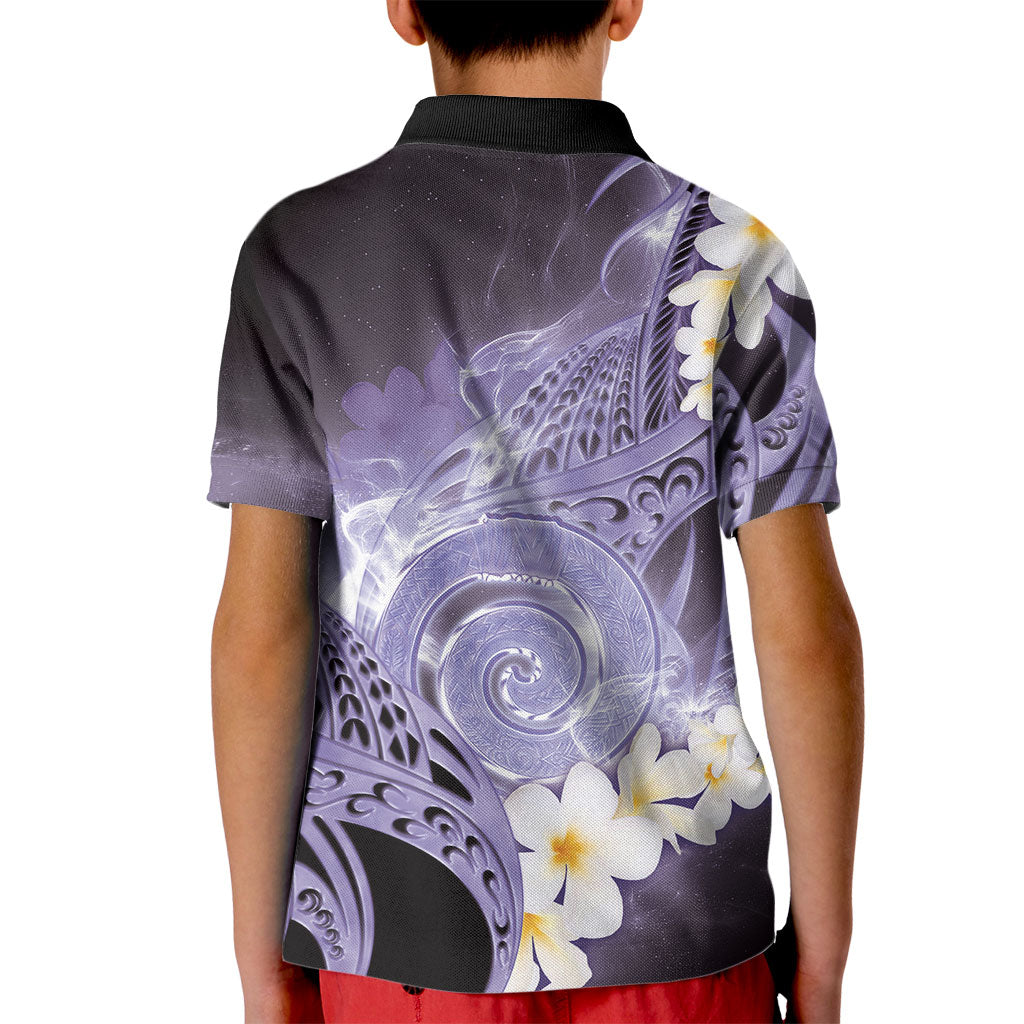 Piko Hawaiian Kid Polo Shirt Purple Galaxy Spiral Plumeria Tribal Patterns DT05 - Polynesian Pride