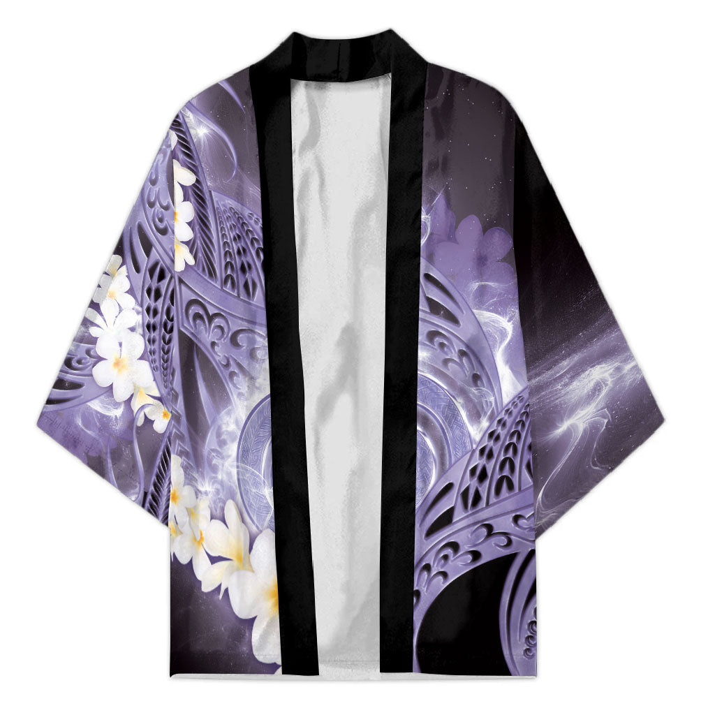 Piko Hawaiian Kimono Purple Galaxy Spiral Plumeria Tribal Patterns DT05 Unisex Purple - Polynesian Pride