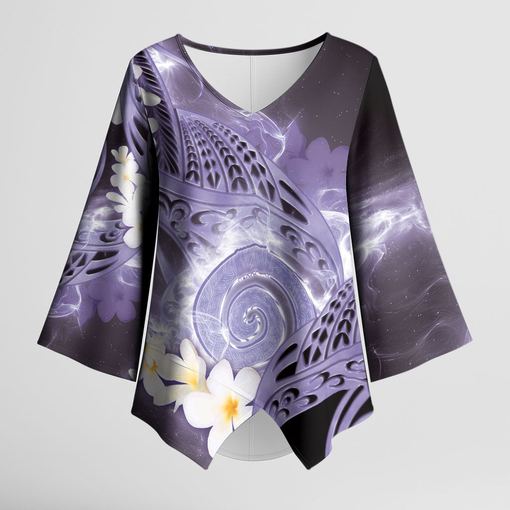 Piko Hawaiian Kimono Sleeve Blouse Purple Galaxy Spiral Plumeria Tribal Patterns DT05 Female Purple - Polynesian Pride