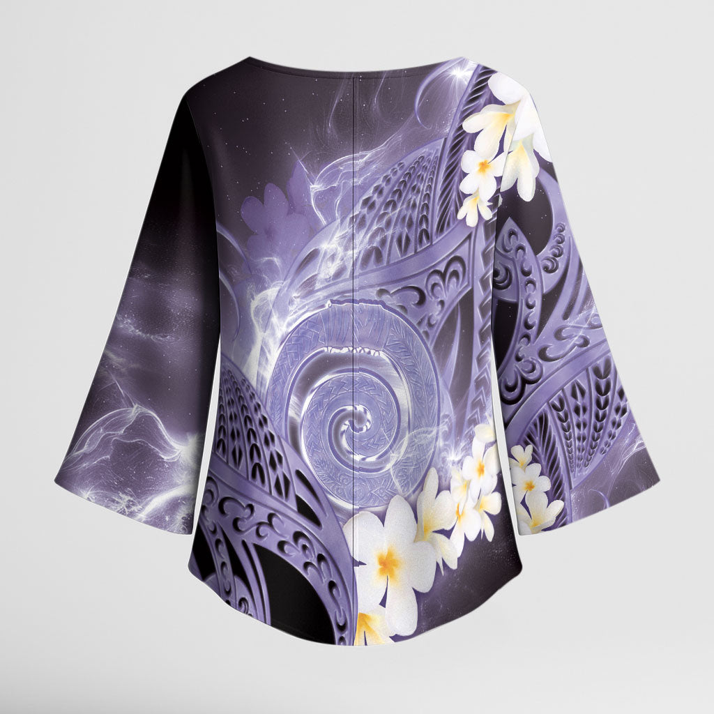 Piko Hawaiian Kimono Sleeve Blouse Purple Galaxy Spiral Plumeria Tribal Patterns DT05 - Polynesian Pride