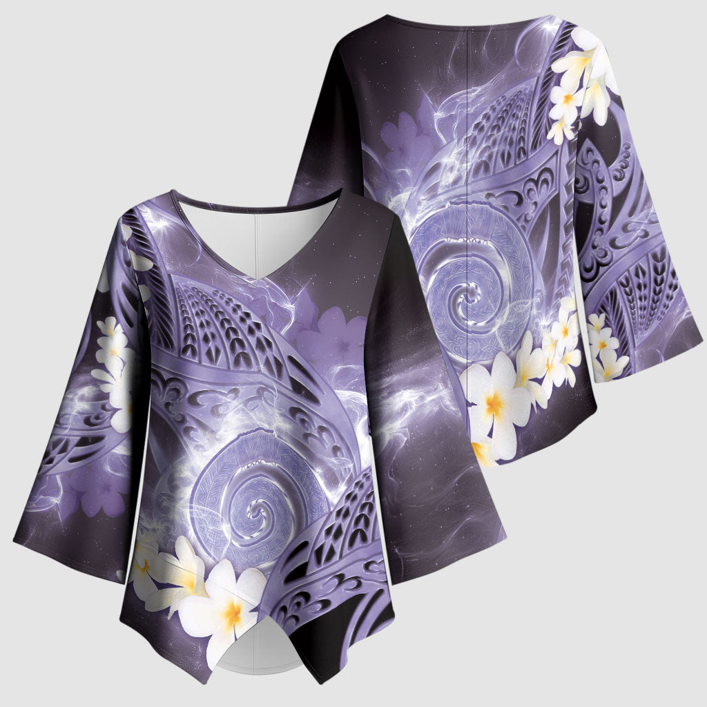Piko Hawaiian Kimono Sleeve Blouse Purple Galaxy Spiral Plumeria Tribal Patterns DT05 - Polynesian Pride