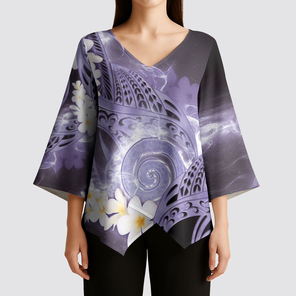 Piko Hawaiian Kimono Sleeve Blouse Purple Galaxy Spiral Plumeria Tribal Patterns DT05 - Polynesian Pride